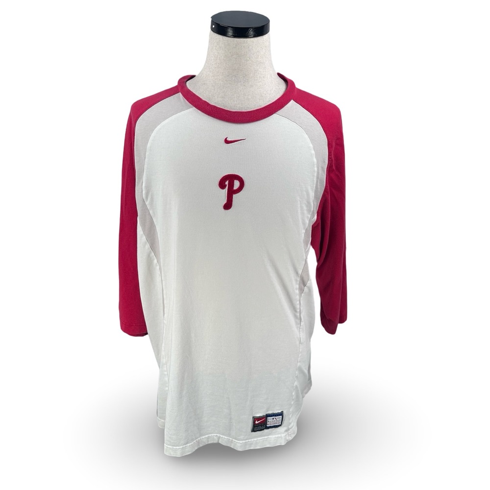 Nike Team MLB Philadelphia Phillies Raglan Shirt Mens XL White Red Gray Baseball